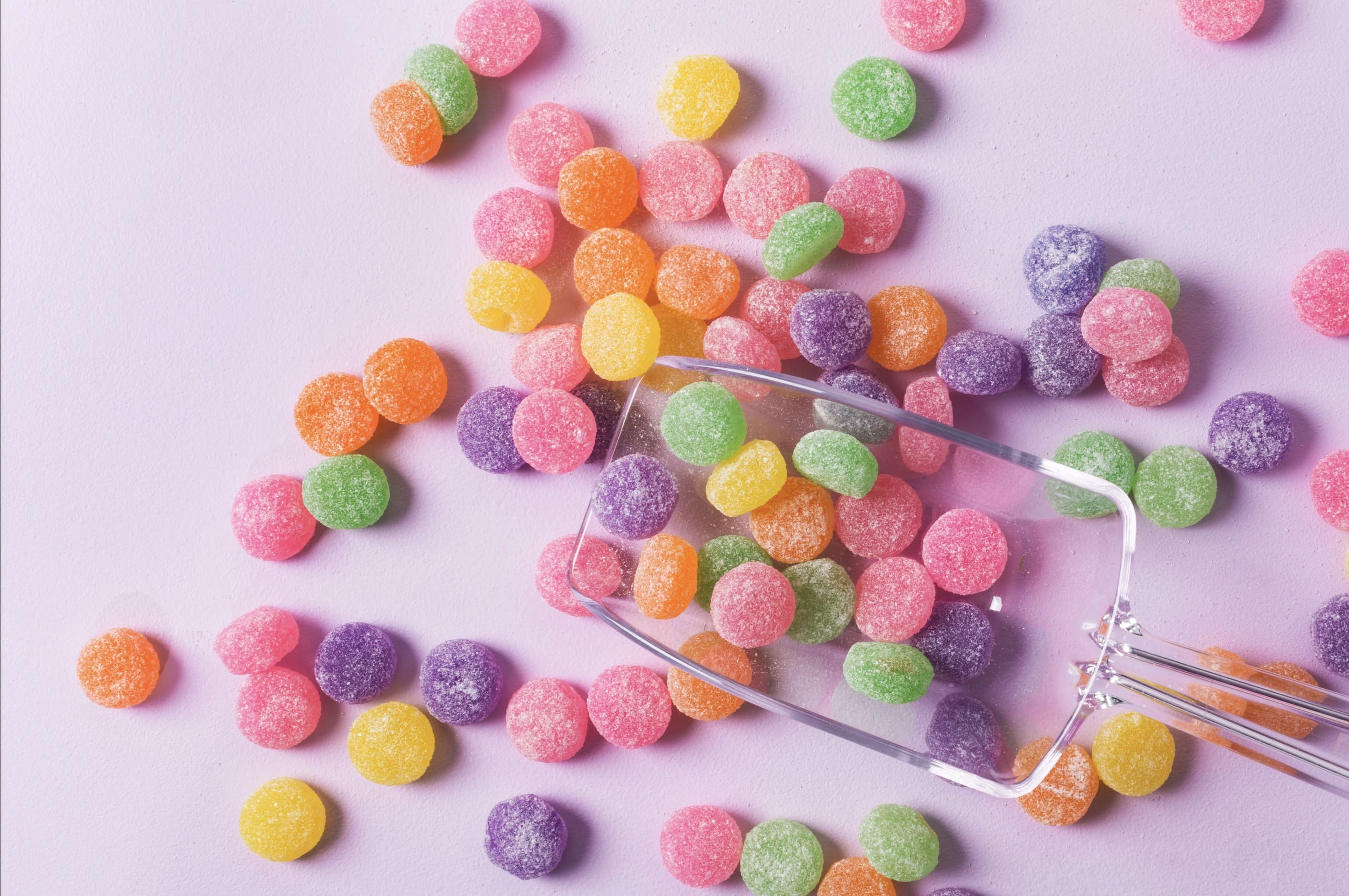 soft gummy candy on pink background